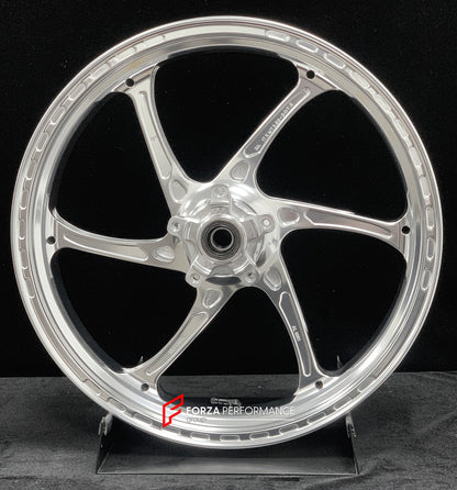 We manufacture premium quality forged motorcycle wheels rims for TRIUMPH in any design, size, color.

Wheel sizes (motorcycle spec):

Front: 3.5 x 17

Rear: 5.5 x 17

Weight:

Front: 3.95 kg (8.7 lbs)

Rear: 4.8 kg (10.58 lbs)


Finishing: Gloss Silver

Forza Performance Group engineers and manufactures each forged motorcycle wheel individually per order. This ensures precise fitment, uncompromised strength, and unique styling. Whether for racing, touring, or daily use — our wheels are built for both perfor