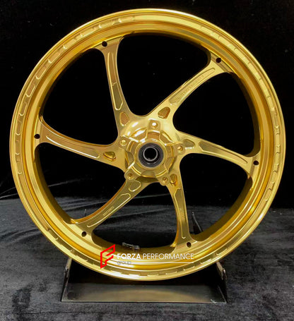 We manufacture premium quality forged motorcycle wheels rims for TRIUMPH in any design, size, color.

Wheel sizes (motorcycle spec):

Front: 3.5 x 17

Rear: 5.5 x 17

Weight:

Front: 3.9 kg (8.6 lbs)

Rear: 4.8 kg (10.58 lbs)


Finishing: Gloss Black

Forza Performance Group engineers and manufactures each forged motorcycle wheel individually per order. This ensures precise fitment, uncompromised strength, and unique styling. Whether for racing, touring, or daily use — our wheels are built for both performa