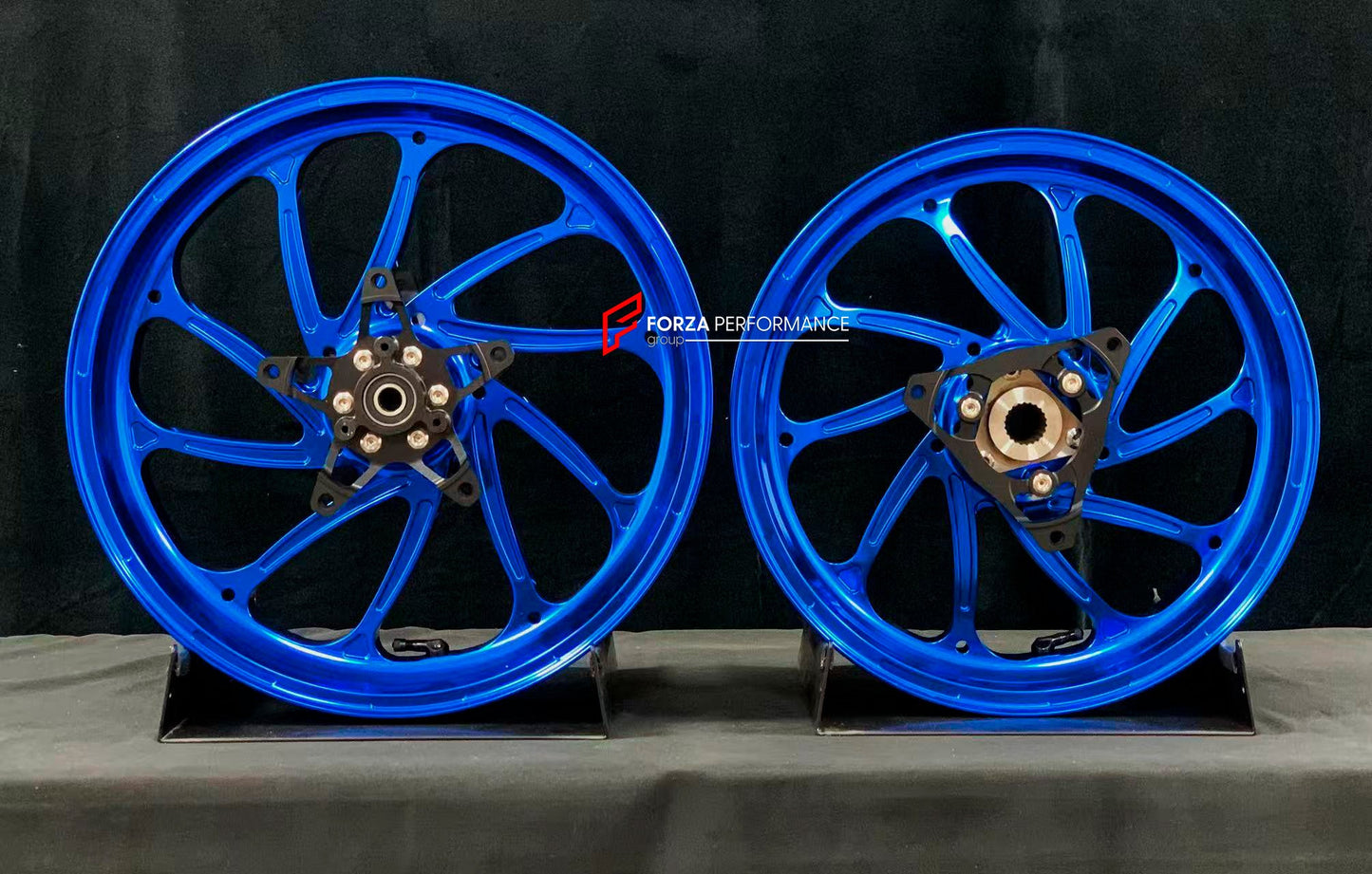 We manufacture premium quality forged motorcycle wheels rims for YAMAHA in any design, size, color.

Wheel sizes (motorcycle spec):

Front: 3.5 x 15

Rear: 4 x 14

Weight:

Front: 3.95 kg (8.71 lbs)

Rear: 3.85 kg (8.49 lbs)


Finishing: Gloss Blue

Forza Performance Group engineers and manufactures each forged motorcycle wheel individually per order. This ensures precise fitment, uncompromised strength, and unique styling. Whether for racing, touring, or daily use — our wheels are built for both performanc