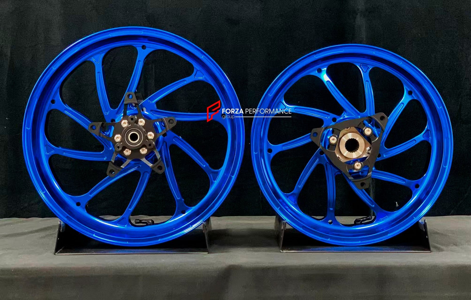 We manufacture premium quality forged motorcycle wheels rims for YAMAHA in any design, size, color.

Wheel sizes (motorcycle spec):

Front: 3.5 x 15

Rear: 4 x 14

Weight:

Front: 3.95 kg (8.71 lbs)

Rear: 3.85 kg (8.49 lbs)


Finishing: Gloss Blue

Forza Performance Group engineers and manufactures each forged motorcycle wheel individually per order. This ensures precise fitment, uncompromised strength, and unique styling. Whether for racing, touring, or daily use — our wheels are built for both performanc
