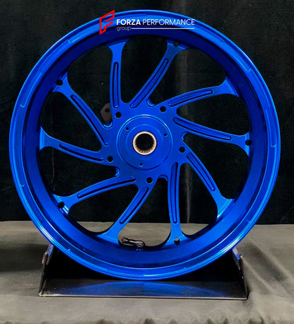 We manufacture premium quality forged motorcycle wheels rims for YAMAHA in any design, size, color.

Wheel sizes (motorcycle spec):

Front: 3.5 x 15

Rear: 4 x 14

Weight:

Front: 3.95 kg (8.71 lbs)

Rear: 3.85 kg (8.49 lbs)


Finishing: Gloss Blue

Forza Performance Group engineers and manufactures each forged motorcycle wheel individually per order. This ensures precise fitment, uncompromised strength, and unique styling. Whether for racing, touring, or daily use — our wheels are built for both performanc