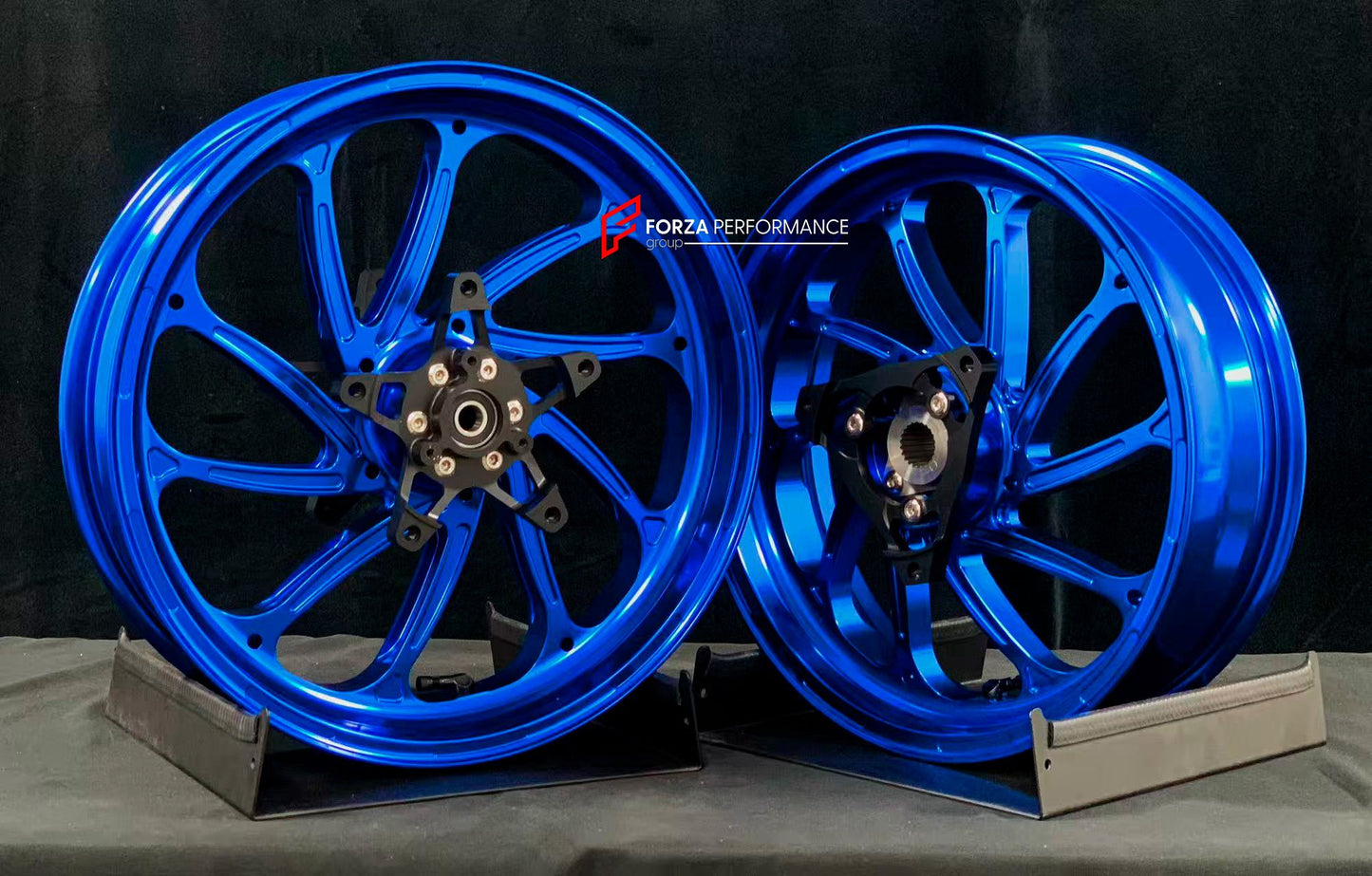 We manufacture premium quality forged motorcycle wheels rims for YAMAHA in any design, size, color.

Wheel sizes (motorcycle spec):

Front: 3.5 x 15

Rear: 4 x 14

Weight:

Front: 3.95 kg (8.71 lbs)

Rear: 3.85 kg (8.49 lbs)


Finishing: Gloss Blue

Forza Performance Group engineers and manufactures each forged motorcycle wheel individually per order. This ensures precise fitment, uncompromised strength, and unique styling. Whether for racing, touring, or daily use — our wheels are built for both performanc