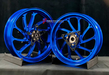 We manufacture premium quality forged motorcycle wheels rims for YAMAHA in any design, size, color.

Wheel sizes (motorcycle spec):

Front: 3.5 x 15

Rear: 4 x 14

Weight:

Front: 3.95 kg (8.71 lbs)

Rear: 3.85 kg (8.49 lbs)


Finishing: Gloss Blue

Forza Performance Group engineers and manufactures each forged motorcycle wheel individually per order. This ensures precise fitment, uncompromised strength, and unique styling. Whether for racing, touring, or daily use — our wheels are built for both performanc