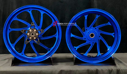 We manufacture premium quality forged motorcycle wheels rims for YAMAHA in any design, size, color.

Wheel sizes (motorcycle spec):

Front: 3.5 x 15

Rear: 4 x 14

Weight:

Front: 3.95 kg (8.71 lbs)

Rear: 3.85 kg (8.49 lbs)


Finishing: Gloss Blue

Forza Performance Group engineers and manufactures each forged motorcycle wheel individually per order. This ensures precise fitment, uncompromised strength, and unique styling. Whether for racing, touring, or daily use — our wheels are built for both performanc