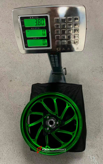 We manufacture premium quality forged motorcycle wheels rims for YAMAHA in any design, size, color.

Wheel sizes (motorcycle spec):

Front: 3.5 x 15

Rear: 4 x 14

Weight:

Front: 3.95 kg (8.71 lbs)

Rear: 3.8 kg (8.38 lbs)


Finishing: Gloss Green

Forza Performance Group engineers and manufactures each forged motorcycle wheel individually per order. This ensures precise fitment, uncompromised strength, and unique styling. Whether for racing, touring, or daily use — our wheels are built for both performanc