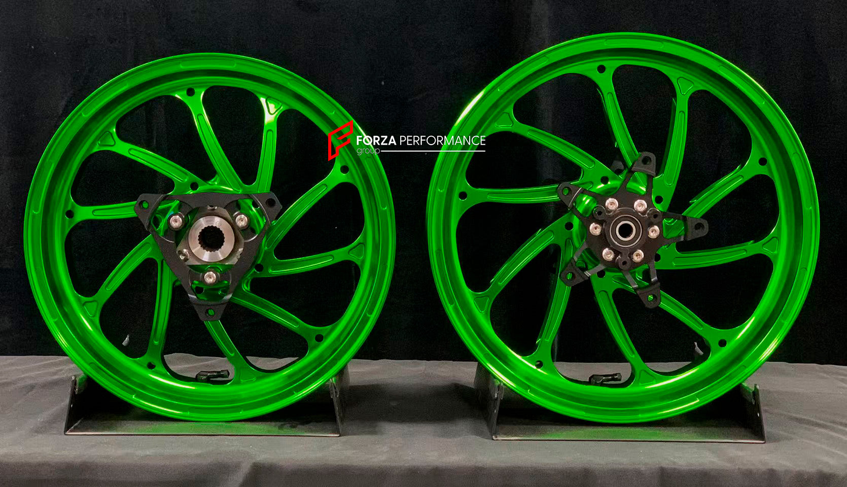 We manufacture premium quality forged motorcycle wheels rims for YAMAHA in any design, size, color.

Wheel sizes (motorcycle spec):

Front: 3.5 x 15

Rear: 4 x 14

Weight:

Front: 3.95 kg (8.71 lbs)

Rear: 3.8 kg (8.38 lbs)


Finishing: Gloss Green

Forza Performance Group engineers and manufactures each forged motorcycle wheel individually per order. This ensures precise fitment, uncompromised strength, and unique styling. Whether for racing, touring, or daily use — our wheels are built for both performanc