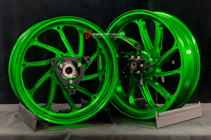 We manufacture premium quality forged motorcycle wheels rims for YAMAHA in any design, size, color.

Wheel sizes (motorcycle spec):

Front: 3.5 x 15

Rear: 4 x 14

Weight:

Front: 3.95 kg (8.71 lbs)

Rear: 3.8 kg (8.38 lbs)


Finishing: Gloss Green

Forza Performance Group engineers and manufactures each forged motorcycle wheel individually per order. This ensures precise fitment, uncompromised strength, and unique styling. Whether for racing, touring, or daily use — our wheels are built for both performanc