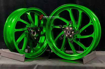 We manufacture premium quality forged motorcycle wheels rims for YAMAHA in any design, size, color.

Wheel sizes (motorcycle spec):

Front: 3.5 x 15

Rear: 4 x 14

Weight:

Front: 3.95 kg (8.71 lbs)

Rear: 3.8 kg (8.38 lbs)


Finishing: Gloss Green

Forza Performance Group engineers and manufactures each forged motorcycle wheel individually per order. This ensures precise fitment, uncompromised strength, and unique styling. Whether for racing, touring, or daily use — our wheels are built for both performanc