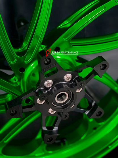 We manufacture premium quality forged motorcycle wheels rims for YAMAHA in any design, size, color.

Wheel sizes (motorcycle spec):

Front: 3.5 x 15

Rear: 4 x 14

Weight:

Front: 3.95 kg (8.71 lbs)

Rear: 3.8 kg (8.38 lbs)


Finishing: Gloss Green

Forza Performance Group engineers and manufactures each forged motorcycle wheel individually per order. This ensures precise fitment, uncompromised strength, and unique styling. Whether for racing, touring, or daily use — our wheels are built for both performanc