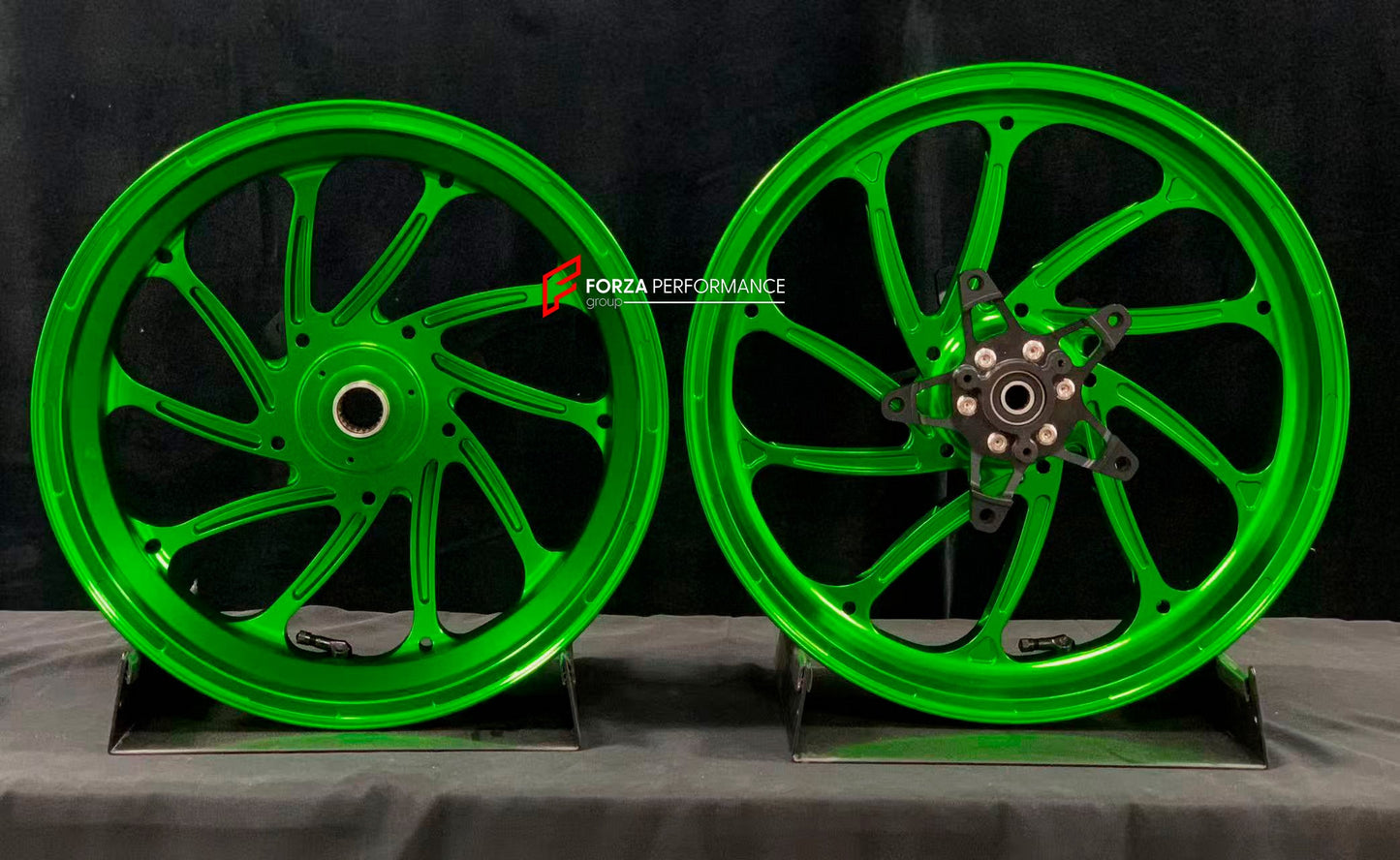 We manufacture premium quality forged motorcycle wheels rims for YAMAHA in any design, size, color.

Wheel sizes (motorcycle spec):

Front: 3.5 x 15

Rear: 4 x 14

Weight:

Front: 3.95 kg (8.71 lbs)

Rear: 3.8 kg (8.38 lbs)


Finishing: Gloss Green

Forza Performance Group engineers and manufactures each forged motorcycle wheel individually per order. This ensures precise fitment, uncompromised strength, and unique styling. Whether for racing, touring, or daily use — our wheels are built for both performanc