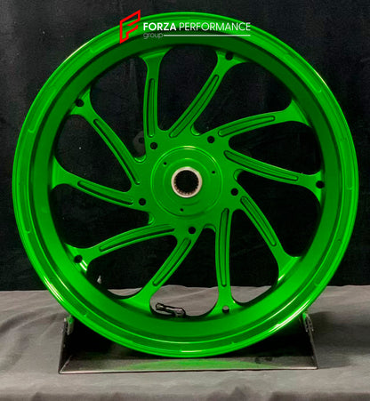 We manufacture premium quality forged motorcycle wheels rims for YAMAHA in any design, size, color.

Wheel sizes (motorcycle spec):

Front: 3.5 x 15

Rear: 4 x 14

Weight:

Front: 3.95 kg (8.71 lbs)

Rear: 3.8 kg (8.38 lbs)


Finishing: Gloss Green

Forza Performance Group engineers and manufactures each forged motorcycle wheel individually per order. This ensures precise fitment, uncompromised strength, and unique styling. Whether for racing, touring, or daily use — our wheels are built for both performanc