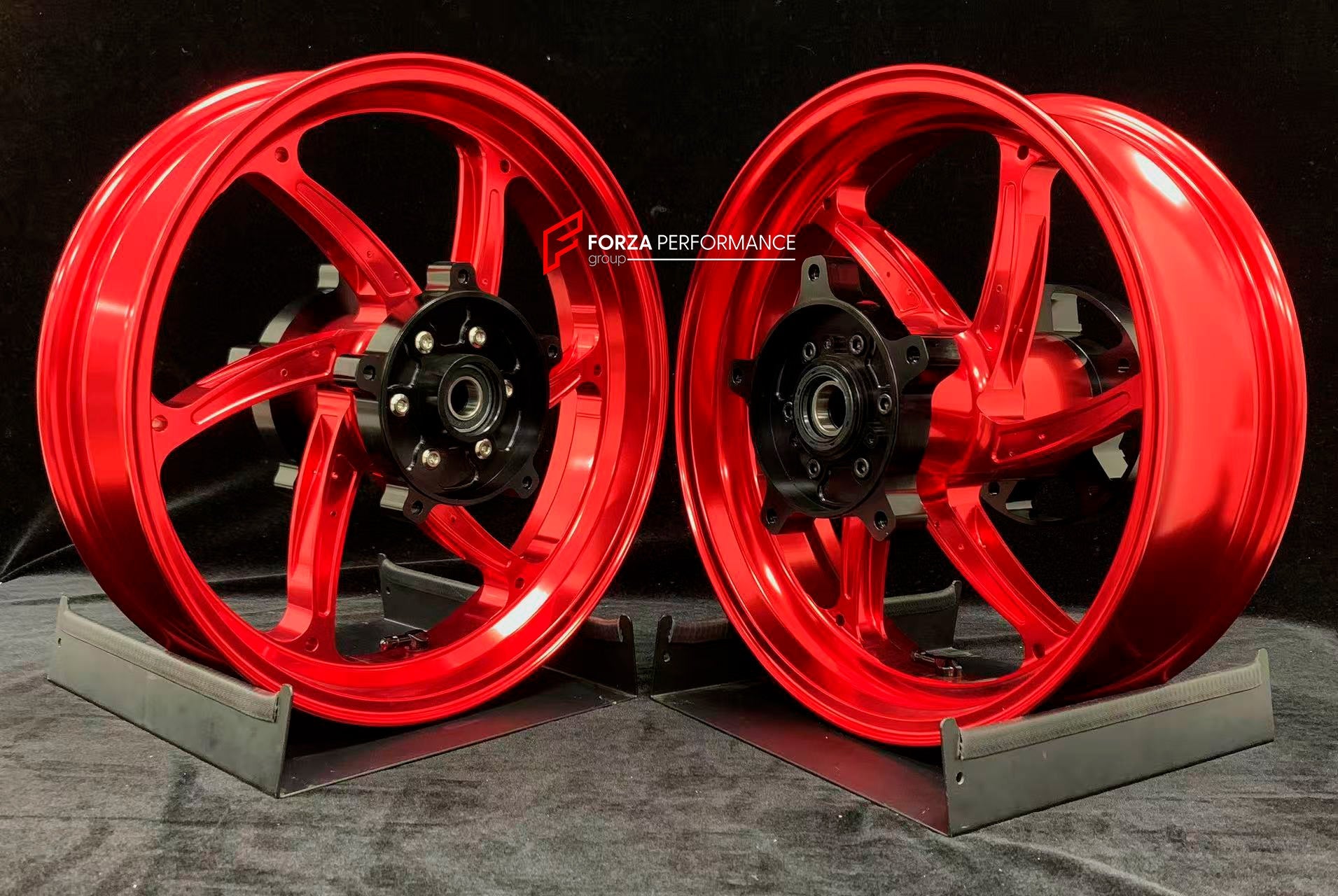 We manufacture premium quality forged motorcycle wheels rims for YAMAHA in any design, size, color.

Wheel sizes (motorcycle spec):

Front: 3.5 x 15

Rear: 4.5 x 15

Weight:

Front: 3.9 kg (9.59 lbs)

Rear: 5.35 kg (10.91 lbs)

Finishing: Gloss Red

Forza Performance Group engineers and manufactures each forged motorcycle wheel individually per order. This ensures precise fitment, uncompromised strength, and unique styling. Whether for racing, touring, or daily use — our wheels are built for both performanc