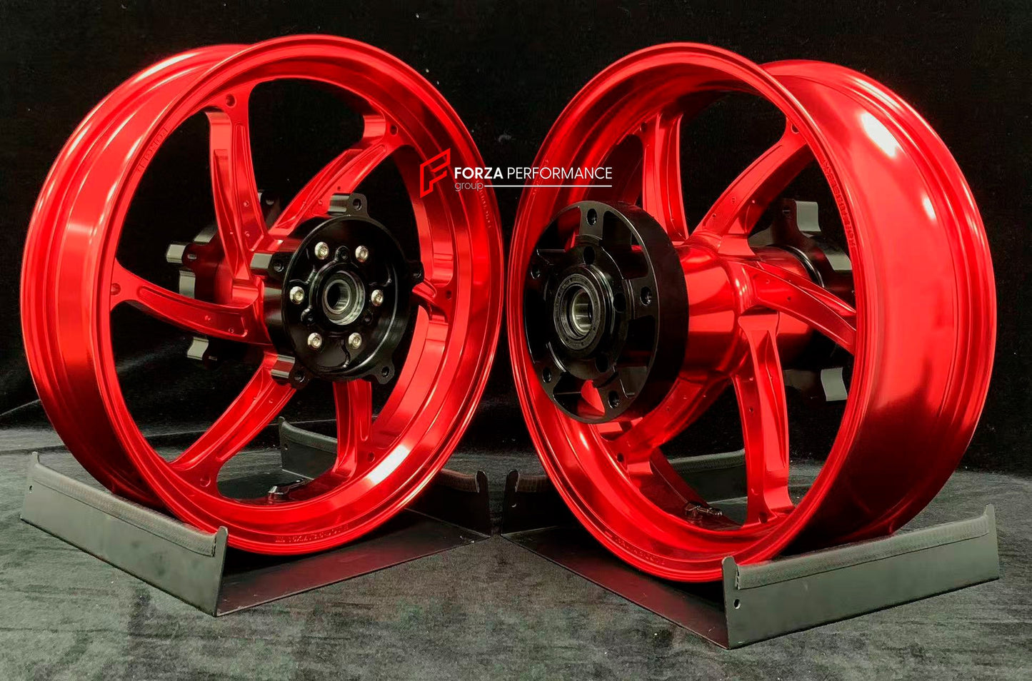 We manufacture premium quality forged motorcycle wheels rims for YAMAHA in any design, size, color.

Wheel sizes (motorcycle spec):

Front: 3.5 x 15

Rear: 4.5 x 15

Weight:

Front: 3.9 kg (9.59 lbs)

Rear: 5.35 kg (10.91 lbs)

Finishing: Gloss Red

Forza Performance Group engineers and manufactures each forged motorcycle wheel individually per order. This ensures precise fitment, uncompromised strength, and unique styling. Whether for racing, touring, or daily use — our wheels are built for both performanc