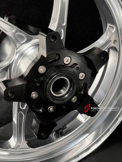 We manufacture premium quality forged motorcycle wheels rims for YAMAHA in any design, size, color.

Wheel sizes (motorcycle spec):

Front: 3.5 x 15

Rear: 4.5 x 15

Weight:

Front: 3.6 kg (7.94 lbs)

Rear: 4.75 kg (10.47 lbs)


Finishing: Gloss Silver

Forza Performance Group engineers and manufactures each forged motorcycle wheel individually per order. This ensures precise fitment, uncompromised strength, and unique styling. Whether for racing, touring, or daily use — our wheels are built for both perfor