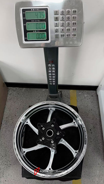 We manufacture premium quality forged motorcycle wheels rims for YAMAHA in any design, size, color.

Wheel sizes (motorcycle spec):

Front: 3.5 x 15

Rear: 4.5 x 15

Weight:

Front: 3.6 kg (7.94 lbs)

Rear: 4.75 kg (10.47 lbs)


Finishing: Gloss Silver

Forza Performance Group engineers and manufactures each forged motorcycle wheel individually per order. This ensures precise fitment, uncompromised strength, and unique styling. Whether for racing, touring, or daily use — our wheels are built for both perfor