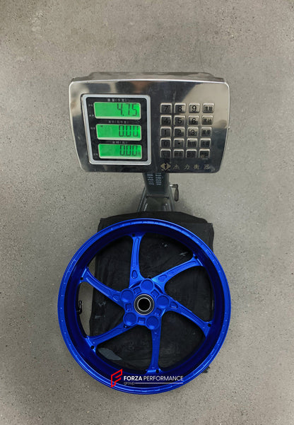 We manufacture premium quality forged motorcycle wheels rims for YAMAHA in any design, size, color.

Wheel sizes (motorcycle spec):

Front: 3.5 x 17

Rear: 5.5 x 17

Weight:

Front: 4.15 kg (9.15 lbs)

Rear: 4.75 kg (10.47 lbs)


Finishing: Gloss Blue

Forza Performance Group engineers and manufactures each forged motorcycle wheel individually per order. This ensures precise fitment, uncompromised strength, and unique styling. Whether for racing, touring, or daily use — our wheels are built for both perform