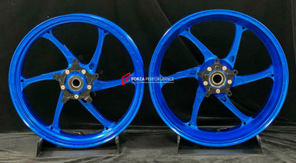 We manufacture premium quality forged motorcycle wheels rims for YAMAHA in any design, size, color.

Wheel sizes (motorcycle spec):

Front: 3.5 x 17

Rear: 5.5 x 17

Weight:

Front: 4.15 kg (9.15 lbs)

Rear: 4.75 kg (10.47 lbs)


Finishing: Gloss Blue

Forza Performance Group engineers and manufactures each forged motorcycle wheel individually per order. This ensures precise fitment, uncompromised strength, and unique styling. Whether for racing, touring, or daily use — our wheels are built for both perform