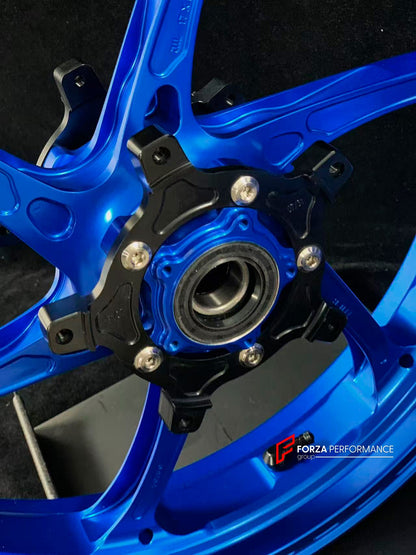 We manufacture premium quality forged motorcycle wheels rims for YAMAHA in any design, size, color.

Wheel sizes (motorcycle spec):

Front: 3.5 x 17

Rear: 5.5 x 17

Weight:

Front: 4.15 kg (9.15 lbs)

Rear: 4.75 kg (10.47 lbs)


Finishing: Gloss Blue

Forza Performance Group engineers and manufactures each forged motorcycle wheel individually per order. This ensures precise fitment, uncompromised strength, and unique styling. Whether for racing, touring, or daily use — our wheels are built for both perform