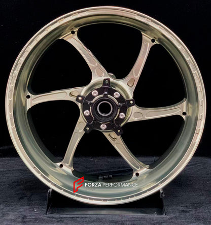 We manufacture premium quality forged motorcycle wheels rims for YAMAHA in any design, size, color.

Wheel sizes (motorcycle spec):

Front: 3.5 x 17

Rear: 6 x 17

Weight:

Front: 4.05 kg (8.93 lbs)

Rear: 5 kg (11.02 lbs)


Finishing: Gloss Bronze

Forza Performance Group engineers and manufactures each forged motorcycle wheel individually per order. This ensures precise fitment, uncompromised strength, and unique styling. Whether for racing, touring, or daily use — our wheels are built for both performanc