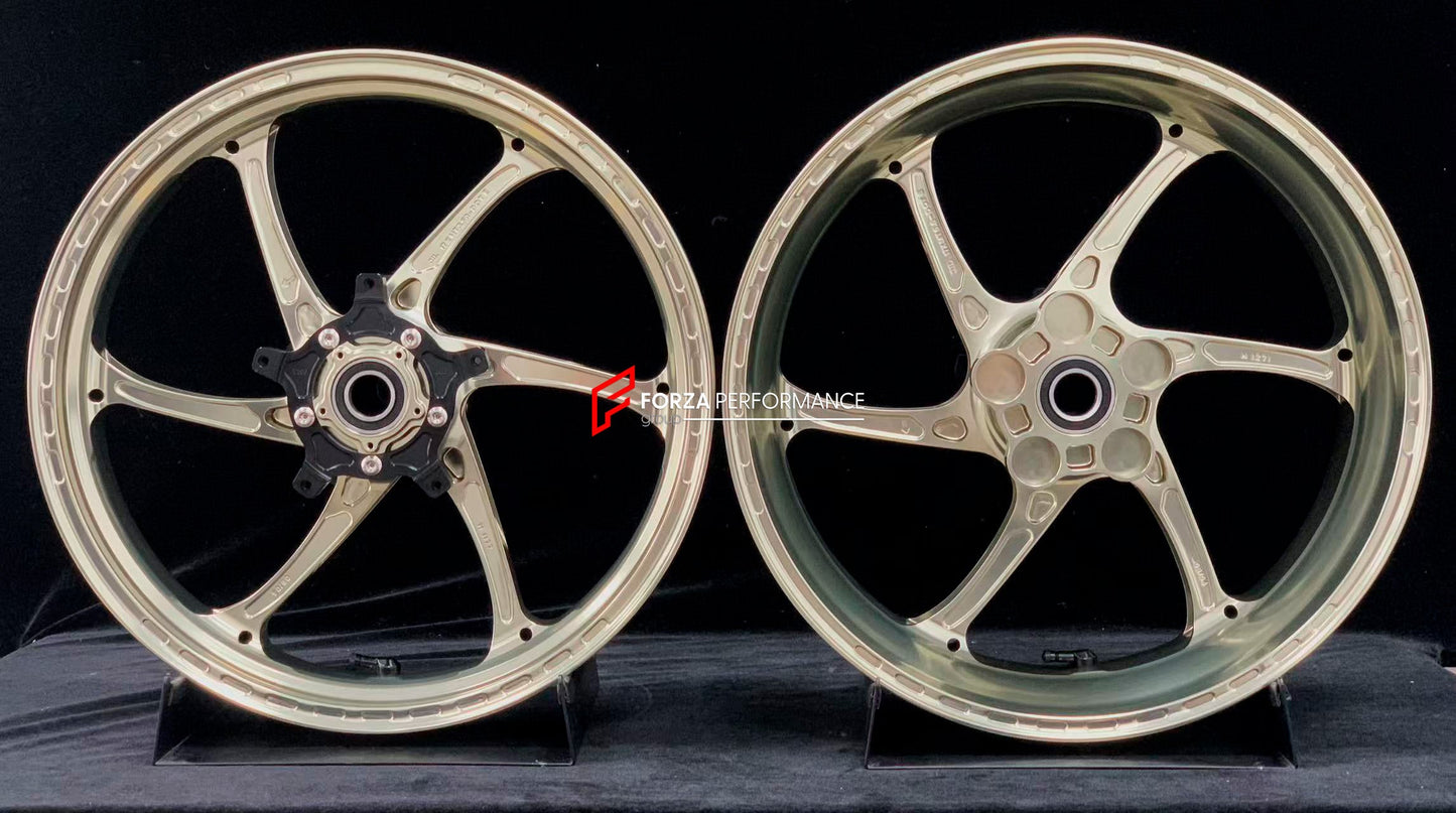 We manufacture premium quality forged motorcycle wheels rims for YAMAHA in any design, size, color.

Wheel sizes (motorcycle spec):

Front: 3.5 x 17

Rear: 6 x 17

Weight:

Front: 4.05 kg (8.93 lbs)

Rear: 5 kg (11.02 lbs)


Finishing: Gloss Bronze

Forza Performance Group engineers and manufactures each forged motorcycle wheel individually per order. This ensures precise fitment, uncompromised strength, and unique styling. Whether for racing, touring, or daily use — our wheels are built for both performanc