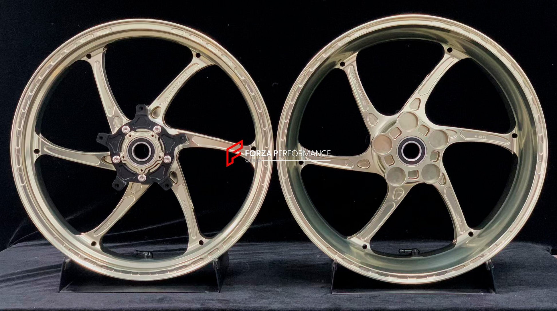 We manufacture premium quality forged motorcycle wheels rims for YAMAHA in any design, size, color.

Wheel sizes (motorcycle spec):

Front: 3.5 x 17

Rear: 6 x 17

Weight:

Front: 4.05 kg (8.93 lbs)

Rear: 5 kg (11.02 lbs)


Finishing: Gloss Bronze

Forza Performance Group engineers and manufactures each forged motorcycle wheel individually per order. This ensures precise fitment, uncompromised strength, and unique styling. Whether for racing, touring, or daily use — our wheels are built for both performanc