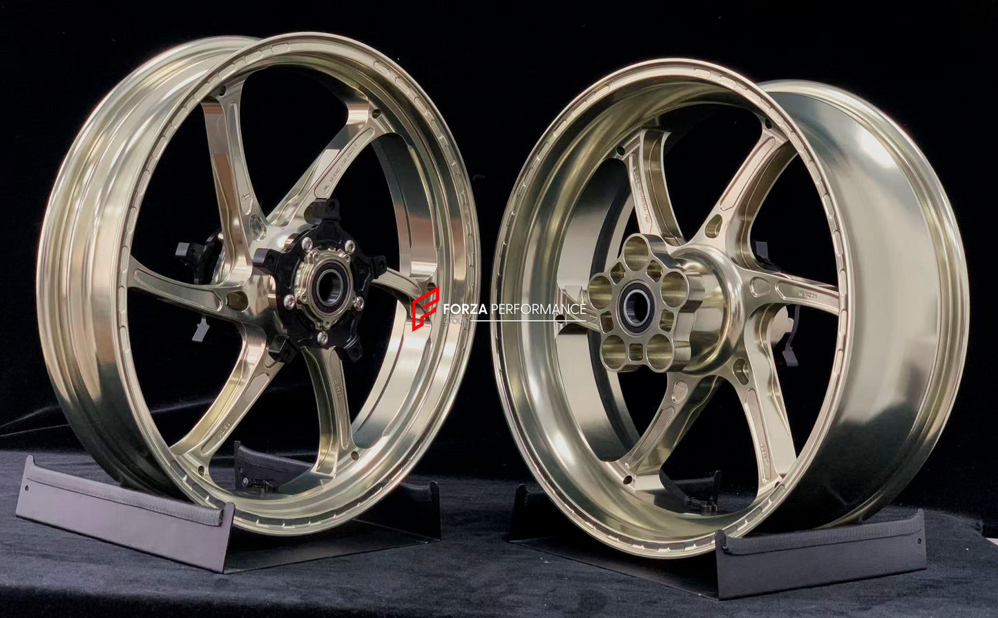 We manufacture premium quality forged motorcycle wheels rims for YAMAHA in any design, size, color.

Wheel sizes (motorcycle spec):

Front: 3.5 x 17

Rear: 6 x 17

Weight:

Front: 4.05 kg (8.93 lbs)

Rear: 5 kg (11.02 lbs)


Finishing: Gloss Bronze

Forza Performance Group engineers and manufactures each forged motorcycle wheel individually per order. This ensures precise fitment, uncompromised strength, and unique styling. Whether for racing, touring, or daily use — our wheels are built for both performanc