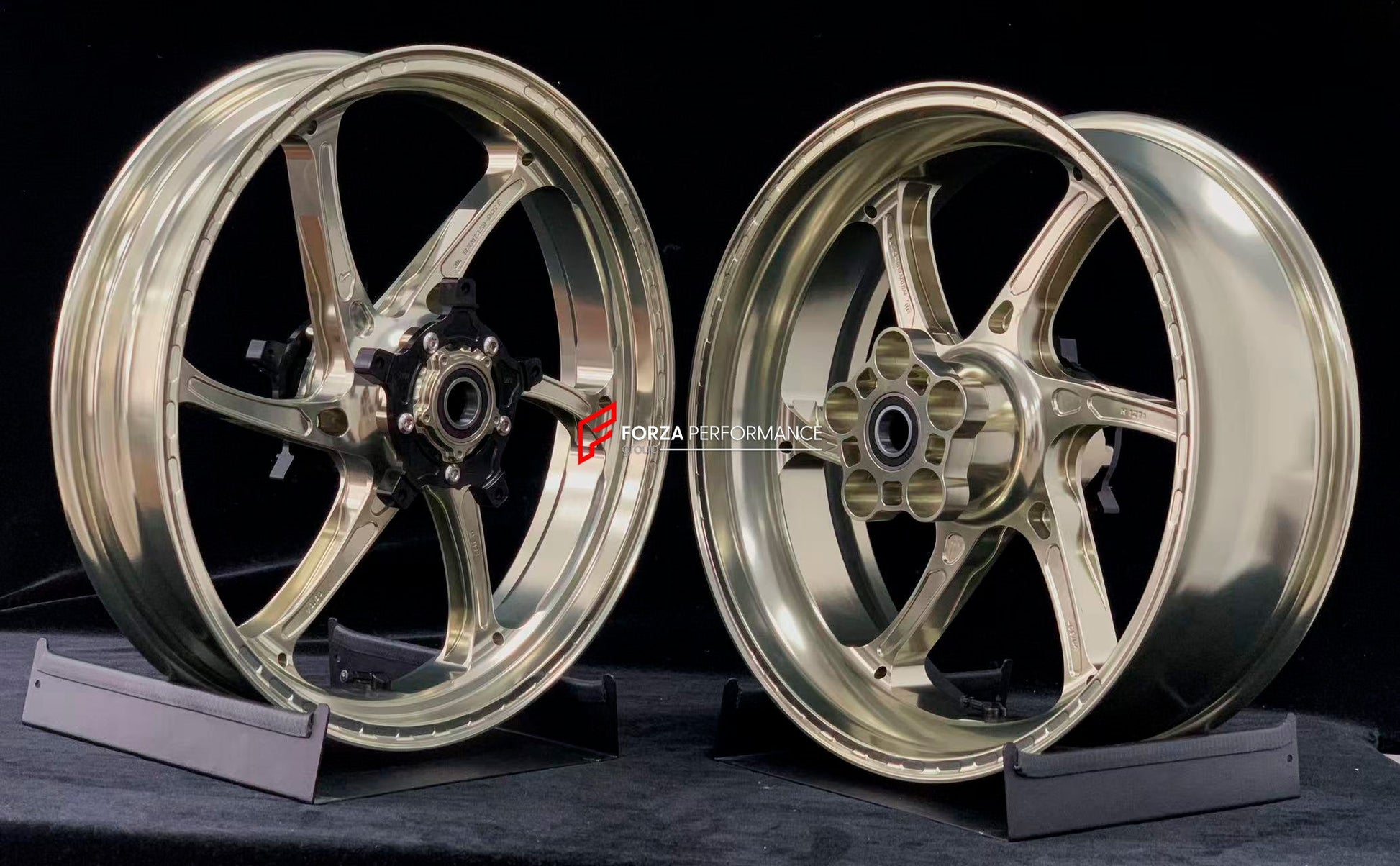 We manufacture premium quality forged motorcycle wheels rims for YAMAHA in any design, size, color.

Wheel sizes (motorcycle spec):

Front: 3.5 x 17

Rear: 6 x 17

Weight:

Front: 4.05 kg (8.93 lbs)

Rear: 5 kg (11.02 lbs)


Finishing: Gloss Bronze

Forza Performance Group engineers and manufactures each forged motorcycle wheel individually per order. This ensures precise fitment, uncompromised strength, and unique styling. Whether for racing, touring, or daily use — our wheels are built for both performanc