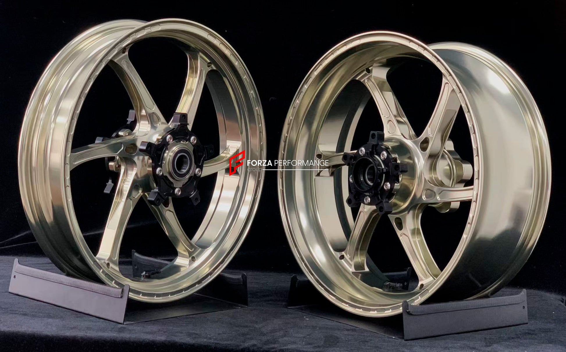 We manufacture premium quality forged motorcycle wheels rims for YAMAHA in any design, size, color.

Wheel sizes (motorcycle spec):

Front: 3.5 x 17

Rear: 6 x 17

Weight:

Front: 4.05 kg (8.93 lbs)

Rear: 5 kg (11.02 lbs)


Finishing: Gloss Bronze

Forza Performance Group engineers and manufactures each forged motorcycle wheel individually per order. This ensures precise fitment, uncompromised strength, and unique styling. Whether for racing, touring, or daily use — our wheels are built for both performanc