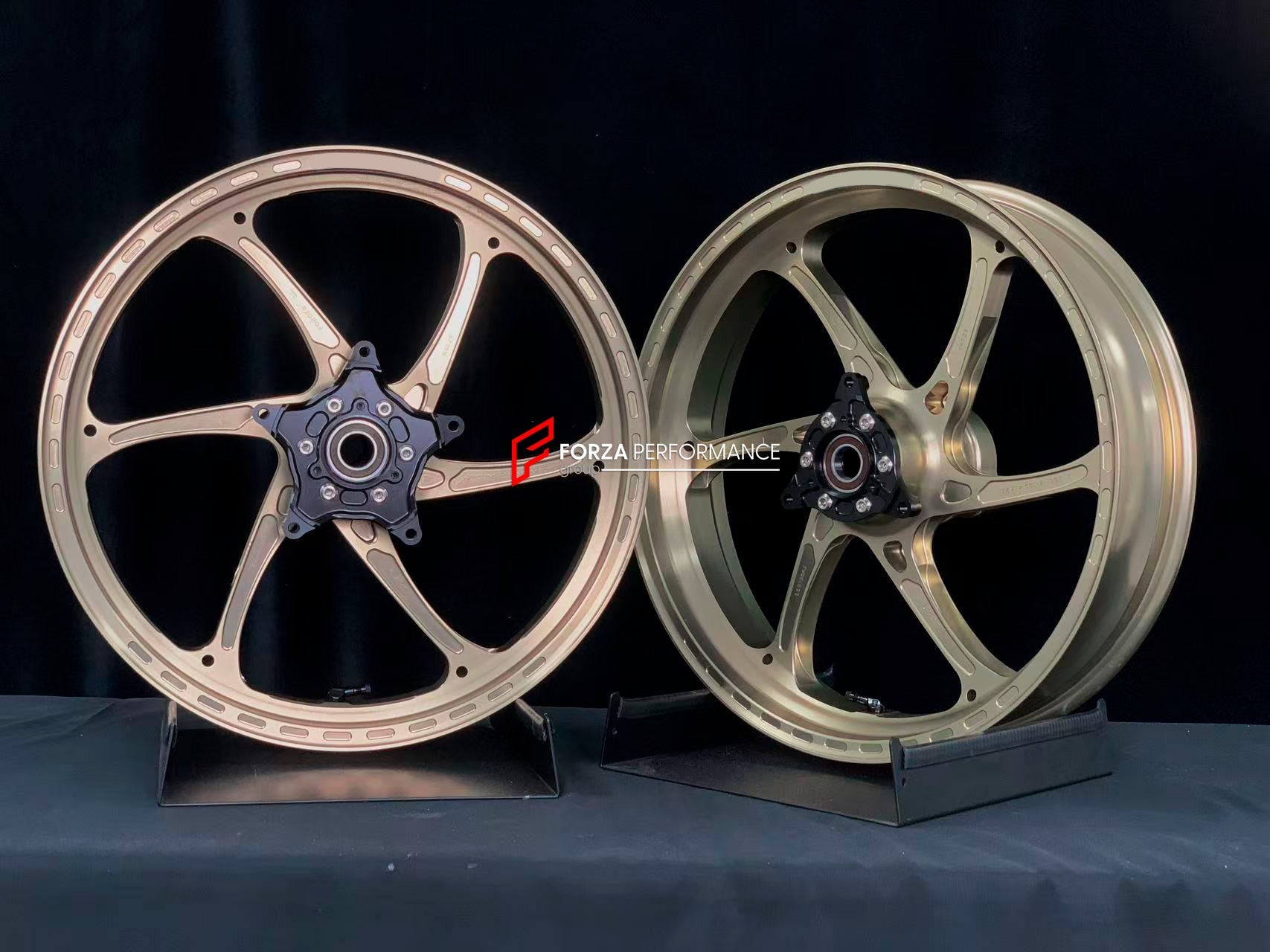 We manufacture premium quality forged motorcycle wheels rims for YAMAHA in any design, size, color.

Wheel sizes (motorcycle spec):

Front: 3 x 17

Rear: 4 x 17

Weight:

Front: 3.1 kg (6.83 lbs)

Rear: 3.55 kg (7.83 lbs)


Finishing: Satin Bronze

Forza Performance Group engineers and manufactures each forged motorcycle wheel individually per order. This ensures precise fitment, uncompromised strength, and unique styling. Whether for racing, touring, or daily use — our wheels are built for both performance