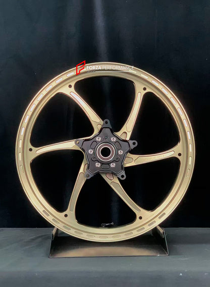 We manufacture premium quality forged motorcycle wheels rims for YAMAHA in any design, size, color.

Wheel sizes (motorcycle spec):

Front: 3 x 17

Rear: 4 x 17

Weight:

Front: 3.1 kg (6.83 lbs)

Rear: 3.55 kg (7.83 lbs)


Finishing: Satin Bronze

Forza Performance Group engineers and manufactures each forged motorcycle wheel individually per order. This ensures precise fitment, uncompromised strength, and unique styling. Whether for racing, touring, or daily use — our wheels are built for both performance