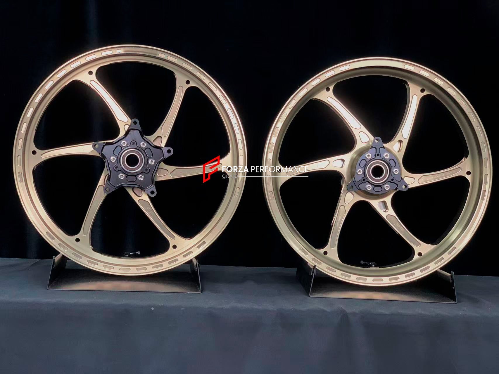 We manufacture premium quality forged motorcycle wheels rims for YAMAHA in any design, size, color.

Wheel sizes (motorcycle spec):

Front: 3 x 17

Rear: 4 x 17

Weight:

Front: 3.1 kg (6.83 lbs)

Rear: 3.55 kg (7.83 lbs)


Finishing: Satin Bronze

Forza Performance Group engineers and manufactures each forged motorcycle wheel individually per order. This ensures precise fitment, uncompromised strength, and unique styling. Whether for racing, touring, or daily use — our wheels are built for both performance