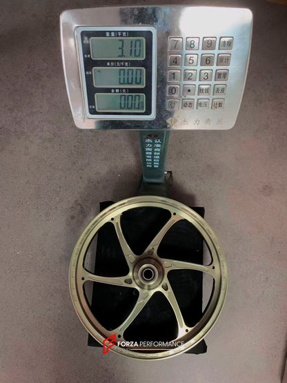 We manufacture premium quality forged motorcycle wheels rims for YAMAHA in any design, size, color.

Wheel sizes (motorcycle spec):

Front: 3 x 17

Rear: 4 x 17

Weight:

Front: 3.1 kg (6.83 lbs)

Rear: 3.55 kg (7.83 lbs)


Finishing: Satin Bronze

Forza Performance Group engineers and manufactures each forged motorcycle wheel individually per order. This ensures precise fitment, uncompromised strength, and unique styling. Whether for racing, touring, or daily use — our wheels are built for both performance
