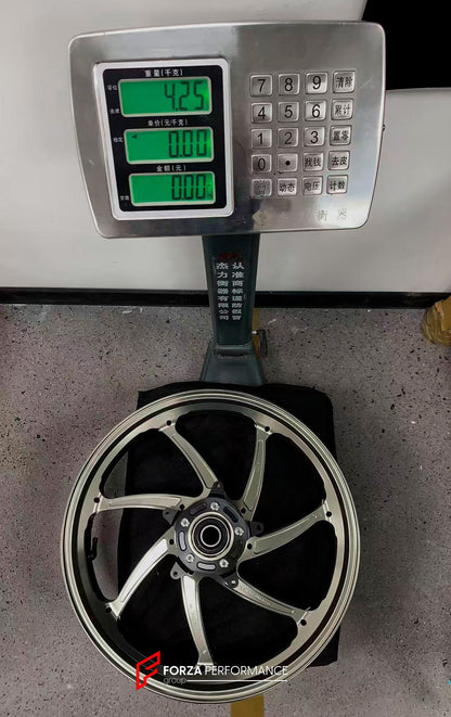 We manufacture premium quality forged motorcycle wheels rims for YAMAHA in any design, size, color.

Wheel sizes (motorcycle spec):

Front: 3.5 x 17

Rear: 5.5 x 17

Weight:

Front: 4.25 kg (9.37 lbs)

Rear: 4.9 kg (10.8 lbs)


Finishing: Gloss Titanium

Forza Performance Group engineers and manufactures each forged motorcycle wheel individually per order. This ensures precise fitment, uncompromised strength, and unique styling. Whether for racing, touring, or daily use — our wheels are built for both perfo