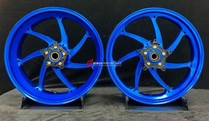 We manufacture premium quality forged motorcycle wheels rims for YAMAHA in any design, size, color.

Wheel sizes (motorcycle spec):

Front: 3.5 x 17

Rear: 5.5 x 17

Weight:

Front: 4.25 kg (9.37 lbs)

Rear: 4.9 kg (10.8 lbs)


Finishing: Gloss Blue

Forza Performance Group engineers and manufactures each forged motorcycle wheel individually per order. This ensures precise fitment, uncompromised strength, and unique styling. Whether for racing, touring, or daily use — our wheels are built for both performan