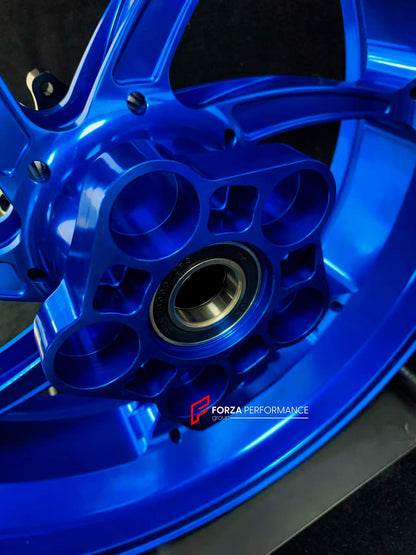 We manufacture premium quality forged motorcycle wheels rims for YAMAHA in any design, size, color.

Wheel sizes (motorcycle spec):

Front: 3.5 x 17

Rear: 5.5 x 17

Weight:

Front: 4.25 kg (9.37 lbs)

Rear: 4.9 kg (10.8 lbs)


Finishing: Gloss Blue

Forza Performance Group engineers and manufactures each forged motorcycle wheel individually per order. This ensures precise fitment, uncompromised strength, and unique styling. Whether for racing, touring, or daily use — our wheels are built for both performan