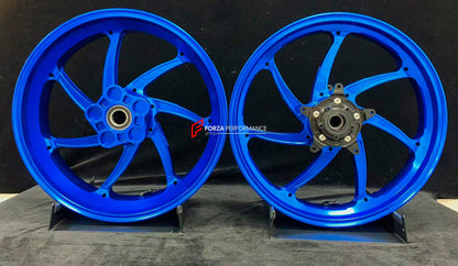 We manufacture premium quality forged motorcycle wheels rims for YAMAHA in any design, size, color.

Wheel sizes (motorcycle spec):

Front: 3.5 x 17

Rear: 5.5 x 17

Weight:

Front: 4.25 kg (9.37 lbs)

Rear: 4.9 kg (10.8 lbs)


Finishing: Gloss Blue

Forza Performance Group engineers and manufactures each forged motorcycle wheel individually per order. This ensures precise fitment, uncompromised strength, and unique styling. Whether for racing, touring, or daily use — our wheels are built for both performan