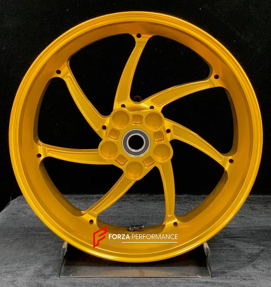 We manufacture premium quality forged motorcycle wheels rims for YAMAHA in any design, size, color.

Wheel sizes (motorcycle spec):

Front: 3.5 x 17

Rear: 6 x 17

Weight:

Front: 4.3 kg (9.48 lbs)

Rear 4.9 kg (10.8 lbs)


Finishing: Gloss Gold

Forza Performance Group engineers and manufactures each forged motorcycle wheel individually per order. This ensures precise fitment, uncompromised strength, and unique styling. Whether for racing, touring, or daily use — our wheels are built for both performance a