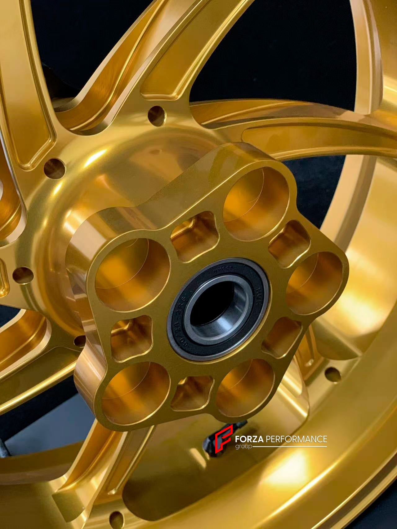 We manufacture premium quality forged motorcycle wheels rims for YAMAHA in any design, size, color.

Wheel sizes (motorcycle spec):

Front: 3.5 x 17

Rear: 6 x 17

Weight:

Front: 4.3 kg (9.48 lbs)

Rear 4.9 kg (10.8 lbs)


Finishing: Gloss Gold

Forza Performance Group engineers and manufactures each forged motorcycle wheel individually per order. This ensures precise fitment, uncompromised strength, and unique styling. Whether for racing, touring, or daily use — our wheels are built for both performance a