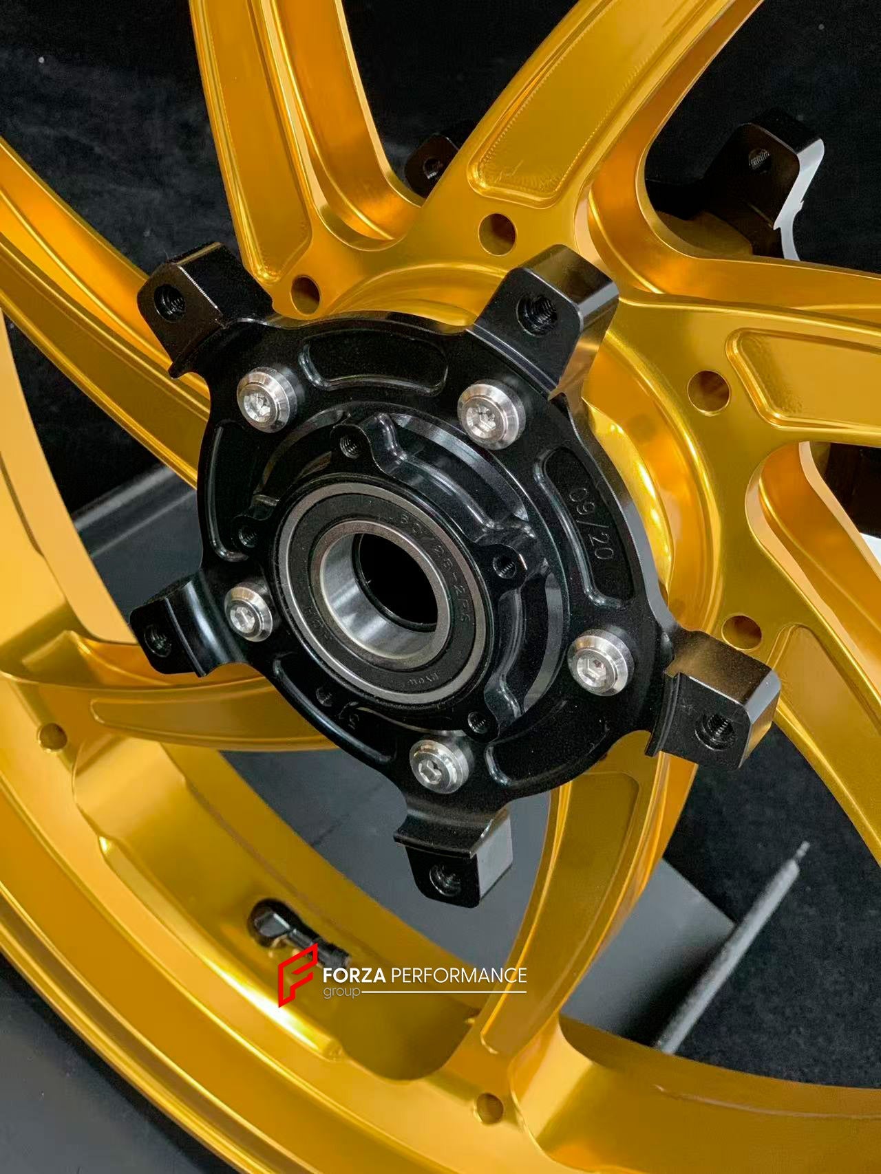 We manufacture premium quality forged motorcycle wheels rims for YAMAHA in any design, size, color.

Wheel sizes (motorcycle spec):

Front: 3.5 x 17

Rear: 6 x 17

Weight:

Front: 4.3 kg (9.48 lbs)

Rear 4.9 kg (10.8 lbs)


Finishing: Gloss Gold

Forza Performance Group engineers and manufactures each forged motorcycle wheel individually per order. This ensures precise fitment, uncompromised strength, and unique styling. Whether for racing, touring, or daily use — our wheels are built for both performance a