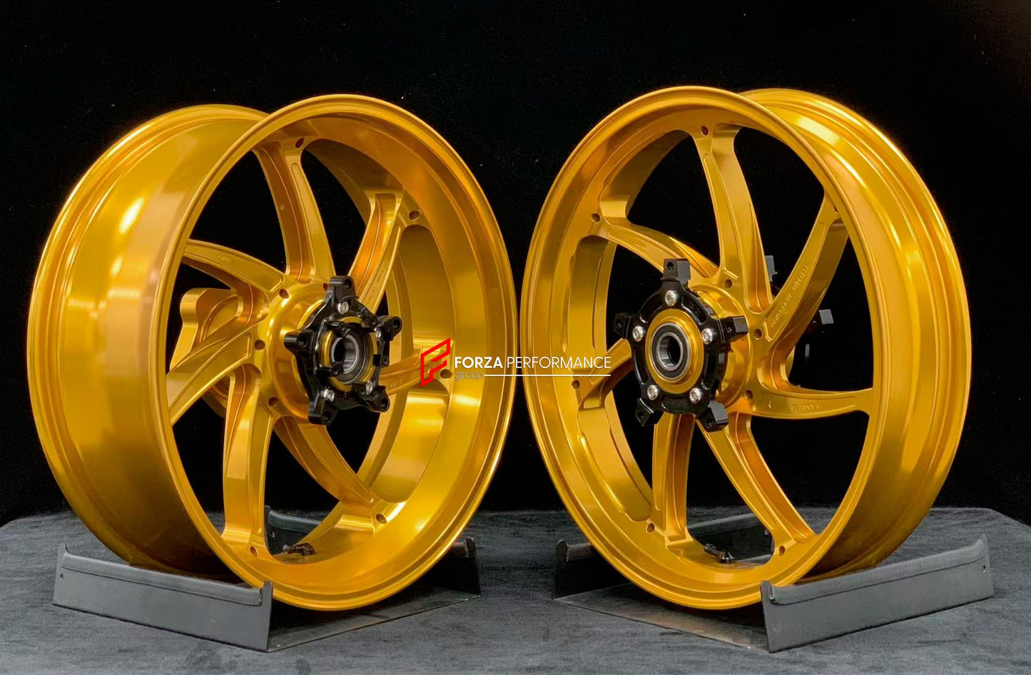 We manufacture premium quality forged motorcycle wheels rims for YAMAHA in any design, size, color.

Wheel sizes (motorcycle spec):

Front: 3.5 x 17

Rear: 6 x 17

Weight:

Front: 4.3 kg (9.48 lbs)

Rear 4.9 kg (10.8 lbs)


Finishing: Gloss Gold

Forza Performance Group engineers and manufactures each forged motorcycle wheel individually per order. This ensures precise fitment, uncompromised strength, and unique styling. Whether for racing, touring, or daily use — our wheels are built for both performance a
