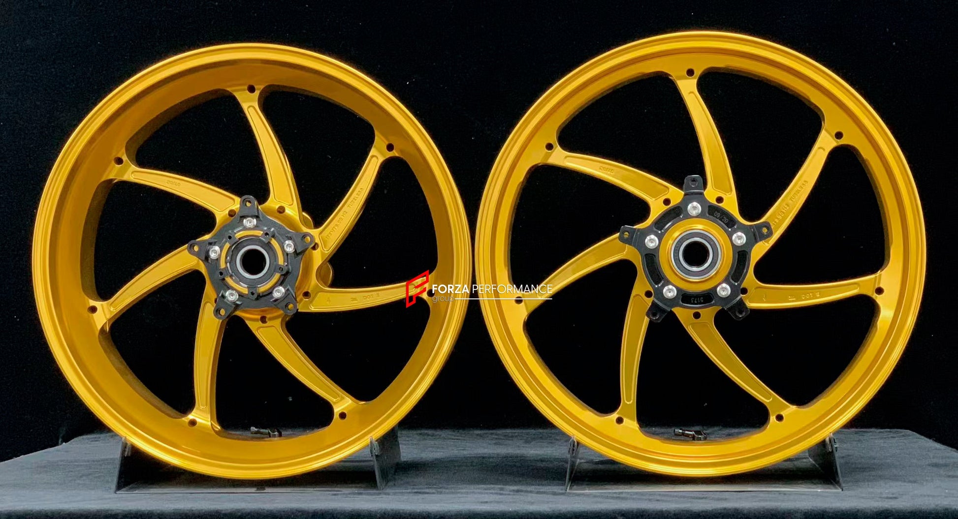 We manufacture premium quality forged motorcycle wheels rims for YAMAHA in any design, size, color.

Wheel sizes (motorcycle spec):

Front: 3.5 x 17

Rear: 6 x 17

Weight:

Front: 4.3 kg (9.48 lbs)

Rear 4.9 kg (10.8 lbs)


Finishing: Gloss Gold

Forza Performance Group engineers and manufactures each forged motorcycle wheel individually per order. This ensures precise fitment, uncompromised strength, and unique styling. Whether for racing, touring, or daily use — our wheels are built for both performance a