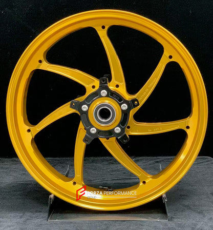 We manufacture premium quality forged motorcycle wheels rims for YAMAHA in any design, size, color.

Wheel sizes (motorcycle spec):

Front: 3.5 x 17

Rear: 6 x 17

Weight:

Front: 4.3 kg (9.48 lbs)

Rear 4.9 kg (10.8 lbs)


Finishing: Gloss Gold

Forza Performance Group engineers and manufactures each forged motorcycle wheel individually per order. This ensures precise fitment, uncompromised strength, and unique styling. Whether for racing, touring, or daily use — our wheels are built for both performance a