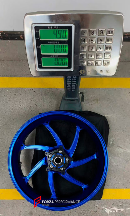 We manufacture premium quality forged motorcycle wheels rims for YAMAHA in any design, size, color.

Wheel sizes (motorcycle spec):

Front: 3.5 x 17

Rear: 6 x 17

Weight:

Front: 4.3 kg (9.48 lbs)

Rear 4.9 kg (10.8 lbs)


Finishing: Gloss Blue

Forza Performance Group engineers and manufactures each forged motorcycle wheel individually per order. This ensures precise fitment, uncompromised strength, and unique styling. Whether for racing, touring, or daily use — our wheels are built for both performance a