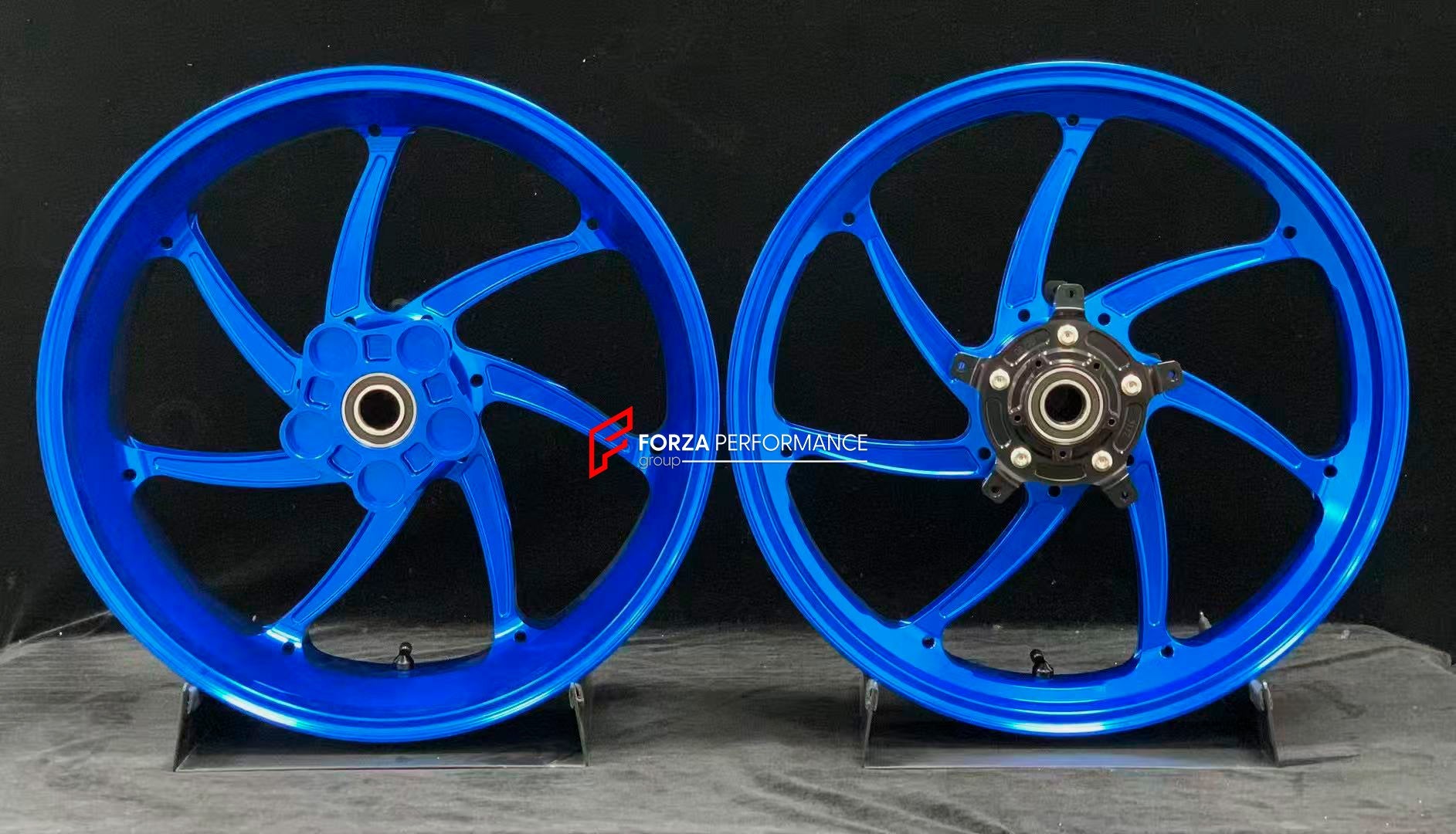 We manufacture premium quality forged motorcycle wheels rims for YAMAHA in any design, size, color.

Wheel sizes (motorcycle spec):

Front: 3.5 x 17

Rear: 6 x 17

Weight:

Front: 4.3 kg (9.48 lbs)

Rear 4.9 kg (10.8 lbs)


Finishing: Gloss Blue

Forza Performance Group engineers and manufactures each forged motorcycle wheel individually per order. This ensures precise fitment, uncompromised strength, and unique styling. Whether for racing, touring, or daily use — our wheels are built for both performance a