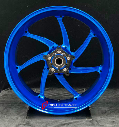 We manufacture premium quality forged motorcycle wheels rims for YAMAHA in any design, size, color.

Wheel sizes (motorcycle spec):

Front: 3.5 x 17

Rear: 6 x 17

Weight:

Front: 4.3 kg (9.48 lbs)

Rear 4.9 kg (10.8 lbs)


Finishing: Gloss Blue

Forza Performance Group engineers and manufactures each forged motorcycle wheel individually per order. This ensures precise fitment, uncompromised strength, and unique styling. Whether for racing, touring, or daily use — our wheels are built for both performance a