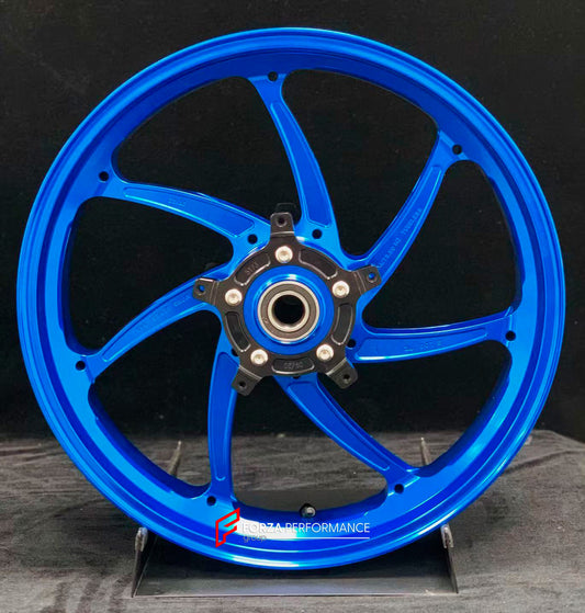 We manufacture premium quality forged motorcycle wheels rims for YAMAHA in any design, size, color.

Wheel sizes (motorcycle spec):

Front: 3.5 x 17

Rear: 6 x 17

Weight:

Front: 4.3 kg (9.48 lbs)

Rear 4.9 kg (10.8 lbs)


Finishing: Gloss Blue

Forza Performance Group engineers and manufactures each forged motorcycle wheel individually per order. This ensures precise fitment, uncompromised strength, and unique styling. Whether for racing, touring, or daily use — our wheels are built for both performance a