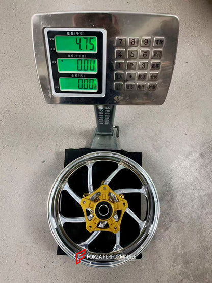 We manufacture premium quality forged motorcycle wheels rims for YAMAHA in any design, size, color.

Wheel sizes (motorcycle spec):

Front: 3.5 x 15

Rear: 4.5 x 15

Weight:

Front: 3.5 kg (7.72 lbs)

Rear: 4.75 kg (10.47 lbs)


Finishing: Gloss Silver

Forza Performance Group engineers and manufactures each forged motorcycle wheel individually per order. This ensures precise fitment, uncompromised strength, and unique styling. Whether for racing, touring, or daily use — our wheels are built for both perfor