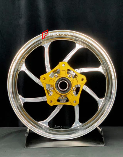 We manufacture premium quality forged motorcycle wheels rims for YAMAHA in any design, size, color.

Wheel sizes (motorcycle spec):

Front: 3.5 x 15

Rear: 4.5 x 15

Weight:

Front: 3.5 kg (7.72 lbs)

Rear: 4.75 kg (10.47 lbs)


Finishing: Gloss Silver

Forza Performance Group engineers and manufactures each forged motorcycle wheel individually per order. This ensures precise fitment, uncompromised strength, and unique styling. Whether for racing, touring, or daily use — our wheels are built for both perfor
