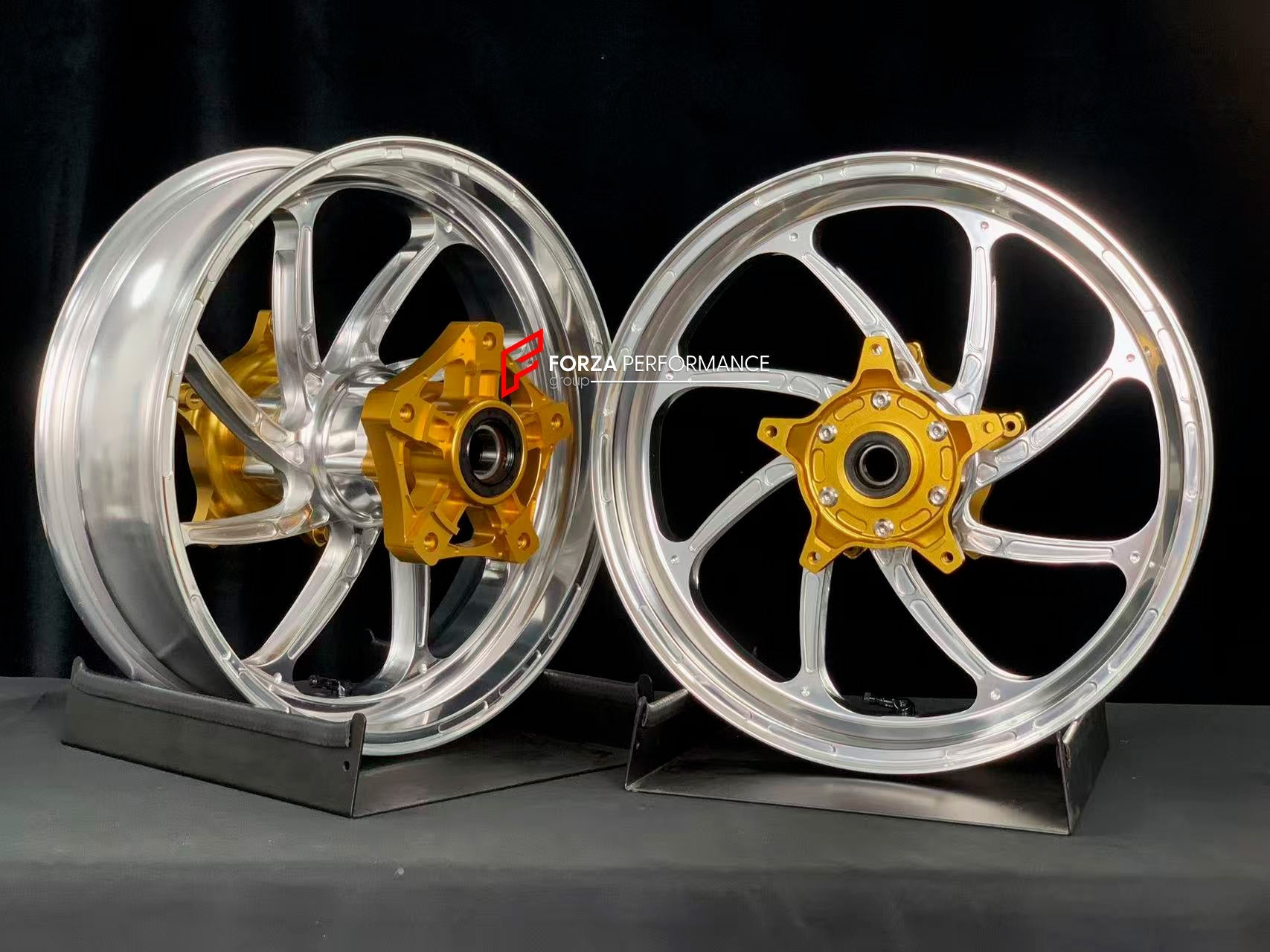 We manufacture premium quality forged motorcycle wheels rims for YAMAHA in any design, size, color.

Wheel sizes (motorcycle spec):

Front: 3.5 x 15

Rear: 4.5 x 15

Weight:

Front: 3.5 kg (7.72 lbs)

Rear: 4.75 kg (10.47 lbs)


Finishing: Gloss Silver

Forza Performance Group engineers and manufactures each forged motorcycle wheel individually per order. This ensures precise fitment, uncompromised strength, and unique styling. Whether for racing, touring, or daily use — our wheels are built for both perfor