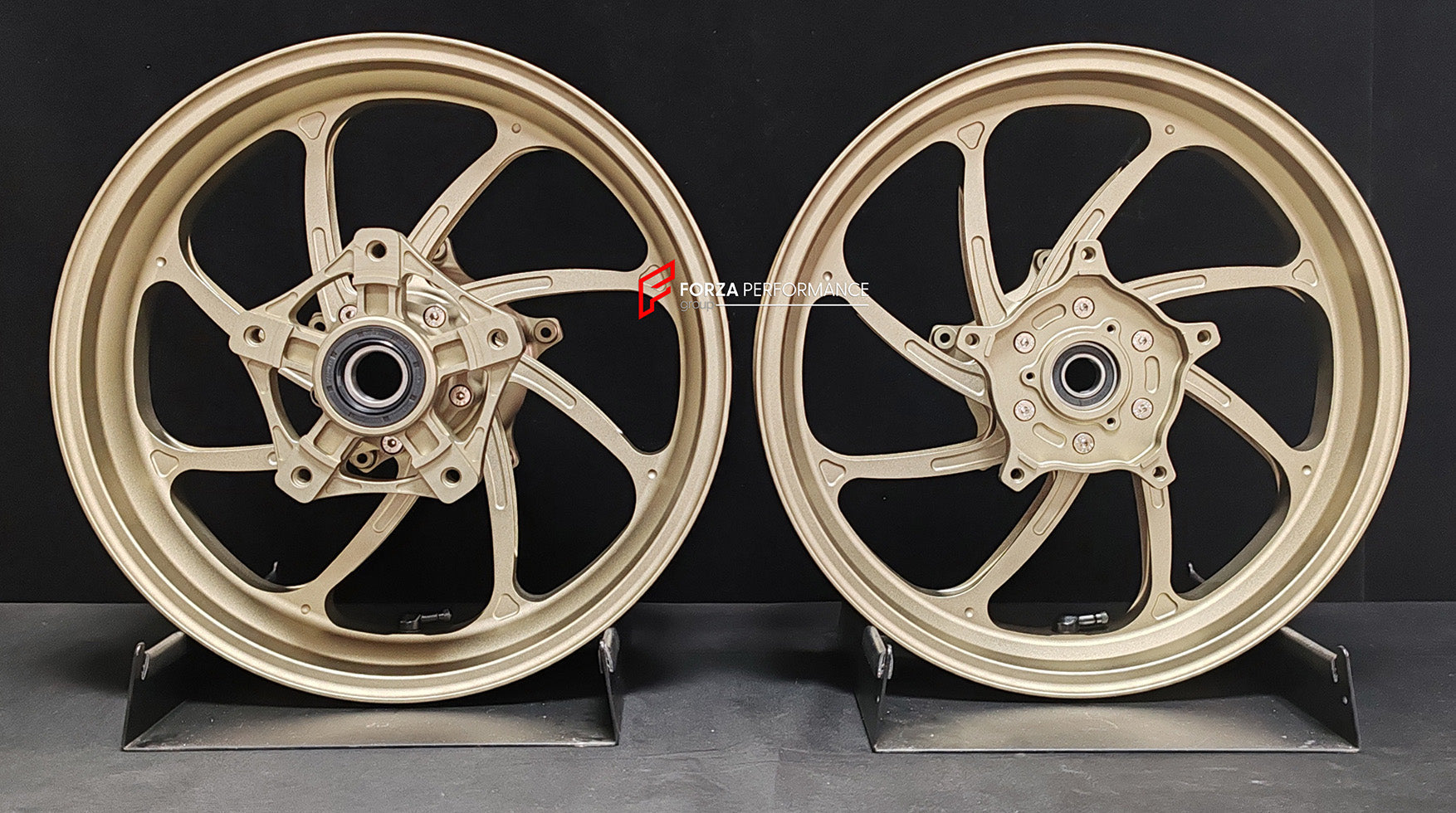 We manufacture premium quality forged motorcycle wheels rims for YAMAHA in any design, size, color.

Wheel sizes (motorcycle spec):

Front: 3.5 x 15

Rear: 4.5 x 15

Weight:

Front: 3.62 kg (7.98 lbs)

Rear: 4.8 kg (10.58 lbs)


Finishing: Satin Bronze

Forza Performance Group engineers and manufactures each forged motorcycle wheel individually per order. This ensures precise fitment, uncompromised strength, and unique styling. Whether for racing, touring, or daily use — our wheels are built for both perfor